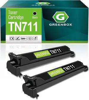 GREENBOX 2-Pack High-Yield TN711 TN-711 Black Toner Cartridge - Compatible for Konica Minolta TN711 A3VU130 Toner Cartridge for Minolta Bizhub 654 C654 C654e 754 C754 C754e Printers (47,200 Pages)