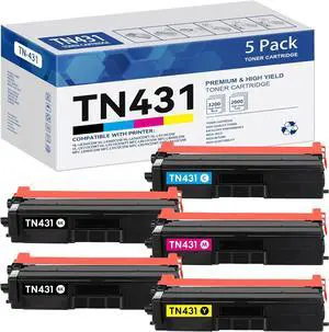 TN-431 TN431 Toner Cartridge Replacement for Brother TN431BK, TN431C, TN431M, TN431Y Toner Cartridge MFC-L8900CDW MFC-L8610CDW MFC-L9570CDW HL-L8360CDW HL-L8260CDW Printer( TN431 2BK/C/M/Y, 5-Pack)