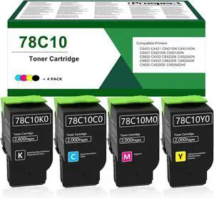 Ennovor 78C10 Toner Cartridge High Yield Replacement for Lexmark 78C10 78C10K0 78C10C0 78C10M0 78C10Y0 for CS421 CS521 CX421 CX522 CX622 CX625 CX522ade CX622ade CX625ade Printers (4-Pack,CYMK)