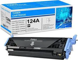 Ennovor 1 Pack 124A Q6000A Black Toner Cartridge Compatible Q6000A Replacement for HP 124A Q6000A for HP Color 1600 2600n 2605dn 2605dtn MFP CM1015mfp CM1017mfp Printer