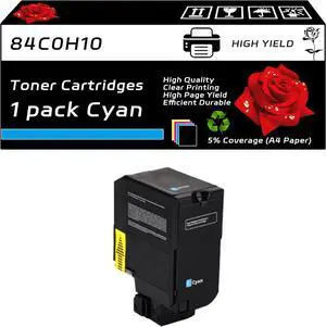 Ennovor 84C0H10 84C0H20 84C0H30 84C0H40 Toner Cartridges Compatible for Lexmark CX725de CX725dhe CX725dthe Printers, with Chip, High Yield 26000 Pages, Clear Printing (1 Pack Cyan)