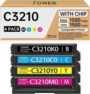 C3210 C3224 Toner Cartridge (4-Pack, with Chip) C3210K0/C3210C0/C3210Y0/C3210M0 Compatible for Lexmark MC3224 MC3326 MC3426 MC3224i MC3224 C3224 MC3326i C3326 MC3426i C3426-1,500 Pages per Color