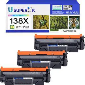 Ennovor 3PK 138X (with CHIP) Compatible Black Toner Cartridge Replacement for HP 138X W1380X 138A W1380A to use with HP Laser Jet Pro 3001dw 3001fdw MFP 3101fdw Series Printer Ink (4,000 Pages)