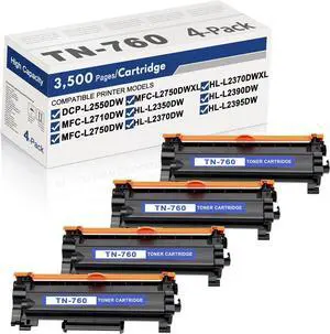 Ennovor TN-760 TN760 Toner Cartridge Replacement for Brother TN 760 Toner to Use with DCP-L2550DW MFC-L2710DW MFC-L2750DWXL HL-L2350DW HL-L2390DW HL-L2395DW Printer(Black,4 Pack)