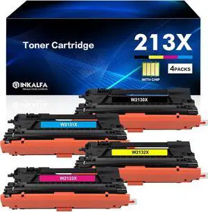 213X Toner Cartridge High Yield 4 Pack (with Chip) Compatible for HP 213X 213A W2130X Toner for HP Enterprise 5700dn 6700dn 6701dn Color MFP 5800f 5800dn 6800dn 5800 6800 Series Printer Ink (KCYM)
