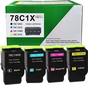High Yield CS421H 78C1X Toner Cartridge 78C1XK0 78C1XC0 78C1XM0 78C1XY0 Toner Replacement for Lex markCS421 CX421 CS421dn CX421adn CS521 CS521dn CS522 CS522de CX521 CX522 CX622 CX622ade CX625(4-Pack)