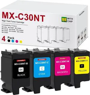 MX-C30NT-B MX-C30NT-C MX-C30NT-M MX-C30NT-Y Toner Cartridges 4-Pack Set Replacement for Sharp MX-C30NT MXC30NT Toner Cartridges for MX-C250 C300P C300W C301W C303W C303WH C304W C304WH Printer Ink