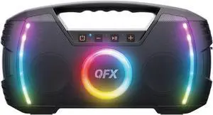 Powerful & Portable Waterproof All Terrain Bluetooth Speaker with Deep Bass, LED Party Lights, Fast USB-C Charging, FM Radio, AUX  QFX BT-ZX35