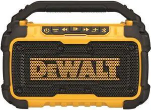 DEWALT 20V MAX Bluetooth Speaker, 100 ft Range, Durable for Jobsites, Phone Holder Included, Lasts 8-10 Hours with Single Charge (DCR010)