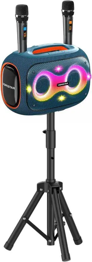 WorryFree Gadgets Portable Party Speaker, 120W Output, IPX6 Waterproof, Bluetooth Speaker with Microphones Karaoke with Tripod, Built-in Lights (Blue)