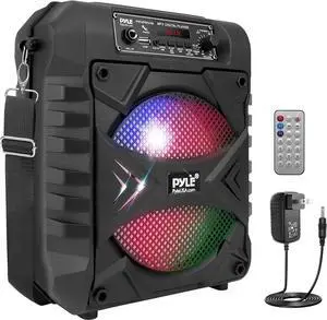 Pyle Portable Bluetooth PA Speaker System, 300W Rechargeable Outdoor Bluetooth Speaker Portable PA System w/ 8 Subwoofer, AUX, Microphone in, Party Lights, MP3/USB, Radio, Remote