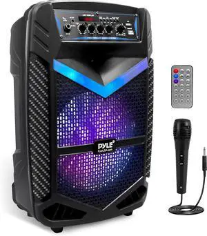 Pyle Portable Bluetooth PA Speaker System - 600W Rechargeable Outdoor Bluetooth Speaker Portable PA System w/ 10 Subwoofer 1 Tweeter, Recording Function, Mic In Party Lights USB/SD Radio
