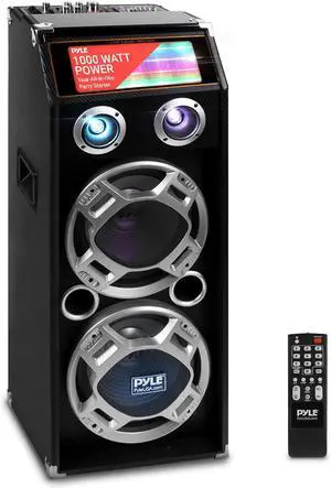 Pyle Wireless Active PA Speaker System - 1000W Portable High Powered Bluetooth Compatible Outdoor Sound Speaker w/ USB SD MP3 FM Radio AUX RCA LED DJ Lights - 35mm Stand Mount, Remote