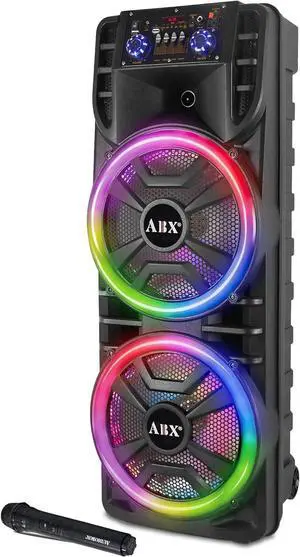 Audiobox ABX-214R Dual 12" Portable Bluetooth Speaker, Lightweight but Loud with BASS, RGB Party Lights, Wireless Microphone, Volume, Treble & Bass Controls, 37-Inch Tall