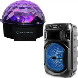 8 Inch Portable 1000 watts Bluetooth Speaker with Woofer & Tweeter, Festival PA LED Speaker with Bluetooth/USB Card Inputs, Wireless Stereo System, Rotating LED DJ Light, 6 Colors, 4 Color Patterns
