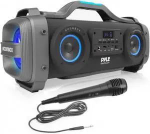 Pyle Wireless Portable Bluetooth Boombox Speaker - 800W Rechargeable Boom Box Speaker Portable Barrel Loud Stereo System with AUX Input, USB, 1/4", Fm Radio, 4" Subwoofer, DJ Lights - PBMSPG148, Black