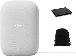 Google Audio Bluetooth Speaker - Wireless Music Streaming, Powerful Sound, Assistant Built-in, Wi-Fi and Bluetooth Connectivity, Smart Home Control, Stereo Pairing, Includes Pouch and Cloth