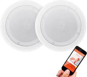 Pyle Pair 8" Bluetooth Flush Mount In-wall In-ceiling 2-Way Universal Home Speaker System Spring Loaded Quick Connections Polypropylene Cone Polymer Tweeter Stereo Sound 250 Watts (PDICBT852RD)