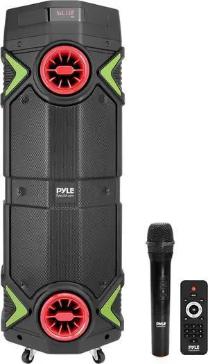 Portable Bluetooth PA Speaker - 400W Dual 8 Rechargeable Indoor/Outdoor BT Karaoke Audio System - Party Lights, LED Display, FM/AUX/MP3/USB/SD, 1/4" in, Handle, Wheels - Wireless Mic, Remote Control