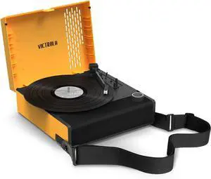 Victrola Revolution GO  Portable Vinyl Record Player, Battery-Powered Bluetooth Turntable, 12 Hour Battery Life, 3 Speed Belt-Driven Record Player, RCA Output, 3.5mm Headphone Jack (Citrus)