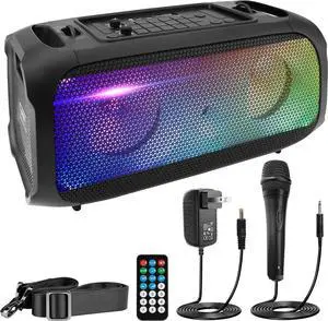 Pyle Wireless BT Portable Boombox Speaker - 600W Rechargeable Speaker, Portable Barrel Loud Stereo System - DJ Sound Effects, Flashing LED, FM/Aux/MP3/USB/SD/1/4 in, Includes Microphone PPHP265DJB