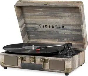 Victrola Journey Bluetooth Portable Suitcase Record Player  with Built-in Speakers, 3 Speed Vinyl Record Player, RCA Out, Headphone Jack (Farmhouse)