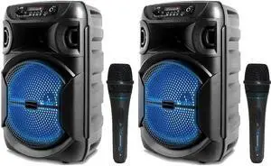 Technical Pro (Pack of 2) 8 Inch Portable 500 W Bluetooth Speaker,w/Woofer & Tweeter and Professional Portable Microphone with Digital Processing, XLR to 1/4", Black Karaoke DJ Wired Microphone