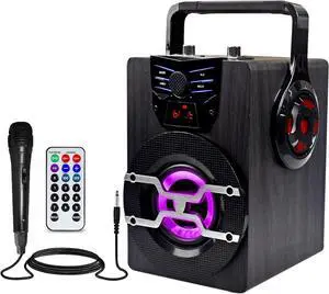 Technical Pro Portable 400 Watts Rechargeable Bluetooth Speaker with USB, SD Card, FM Radio & Karaoke Mic Inputs Perfect On-The-Go LED Speaker with 3-5 Hours Playtime - Mic and Remote Control Included