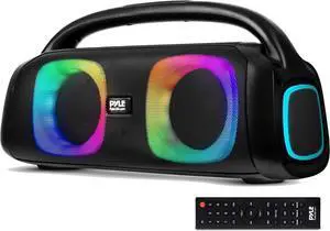 Pyle Portable Bluetooth Speaker Boombox with Dual 5 High-Performance Wireless Speakers, 160W Power, Rechargeable Battery, Mic Priority, USB/Micro SD/AUX/FM Radio, LED Ring Light, Outdoor Speaker