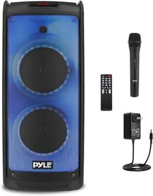 Pyle Portable Bluetooth PA Speaker System - 500W Rechargeable Indoor Outdoor Stereo w/Dual 8 Woofer & Tweeter, Audio Recording, Wireless Microphone, Flaming Light, Radio, MP3/USB/Micro SD, Remote