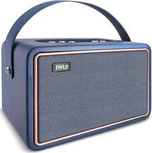 PyleUsa Vintage Bluetooth Speaker - Rechargeable Leather Portable Wireless Retro Style Audio System with TWS, 260W Heavy Bass Music Player, 5H Long Playtime, AUX,Mic in,Remote Control,Carrying Strap