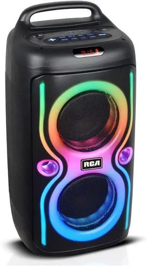 RCA BEATWAVES STAGE-66 Double 6.5" Bluetooth Speaker with Mic, TWS, Remote & Disco LED Light, Black