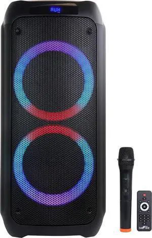 beFree Sound Dual 8 Inch Bluetooth Wireless Portable Party Speaker with Reactive Lights