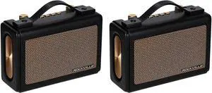 Rockville Bundle: (2) GlideTone Vintage Style Portable & Home Bluetooth Speakers, 25W Stereo Sound, TWS Pairing, USB/TF Playback, AUX Input, Black & Gold (2 Items)