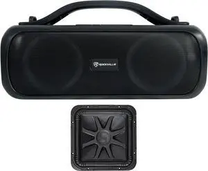KICKER L7S122 12" 1500 Watt Solobaric L7S Car Subwoofer Bundle with Rockville Go Party D4 Large Loud Portable LED Party Bluetooth Speaker (2 Items)