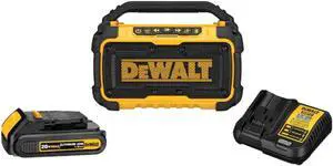 DEWALT 12V - 20V MAX Cordless Bluetooth Jobsite Bluetooth Speaker 100 ft Range, Lasts 8-10 Hours with Single Charge - Phone Holder, Battery and Charger Included (DCR010C1)