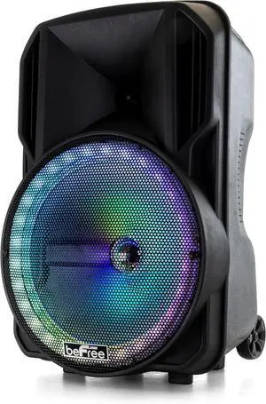 beFree Sound 12 Inch Bluetooth Rechargeable Portable PA Party Speaker with Reactive LED Lights Black