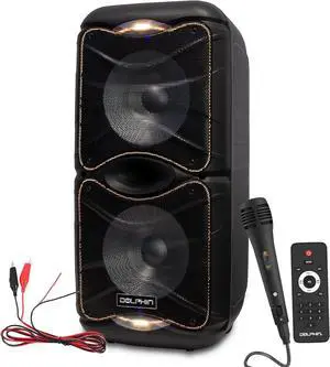 Dolphin BoxParty 212 Dual 12" Portable Bluetooth Party Speaker  Loud Sound with Deep Bass, LED Lights, PA System, 5-Band Equalizer, and Expandable Battery