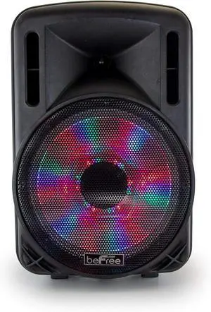 beFree Sound 12 Inch 2500 Watt Bluetooth Portable Party PA Speaker with Illuminating Lights and USB/MicroSD/AUX-in/FM Radio/DV12V Inputs, Black, (BFS-12 Portable Speaker)