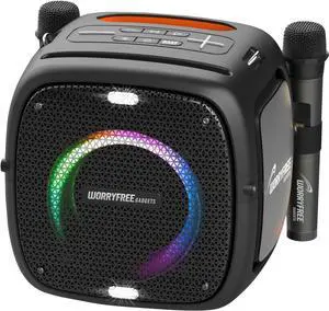 80W Portable Bluetooth Speaker with Two Microphones 10-12Hrs Playtime Multicolor LED Lights, TWS Pairing Memory Card Slot (Black)