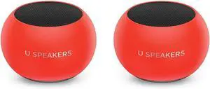 U Speakers Mini Bluetooth Computer Speaker 2-Pack Bundle with Matching Speaker, Built-in Mic & Selfie Remote Control, for Workspace, Desktop, Laptop, Mobile, Tablet, PC - Glow Neon Coral