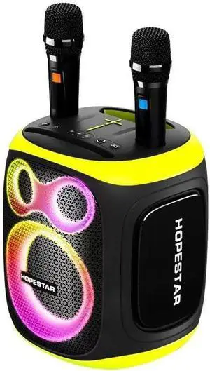 120W Wireless Portable Bluetooth Party Speaker with Two Microphones, Stero Audio, TWS Connection, AUX/TF Card Karaoke Machine (Black)