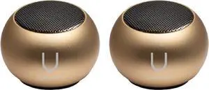 U Speakers Mini Bluetooth Computer Speaker 2-Pack Bundle with Matching Speaker, Built-in Mic & Selfie Remote Control, for Workspace, Desktop, Laptop, Mobile, Tablet, PC - Gold