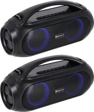 Rockville (2) GO Party MAX BASS Portable LED Bluetooth Speakers w/Wireless Link