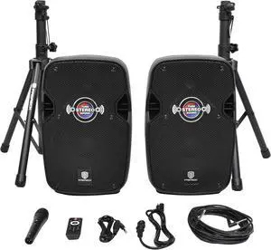 PRORECK 10-Inch Stereo Speakers, 850W Peak Power Bluetooth PA Speaker, with Wired Microphone, Speaker Stands & Remote  Portable DJ Speaker for Parties, Events, Karaoke, Outdoor Use