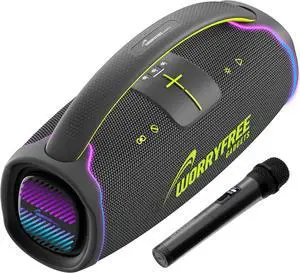 WorryFree Gadgets 300W Wireless Bluetooth Speaker with Deep Bass, TWS, Microphone, 24-Hour Playtime, IPX6 Splashproof, Portable with Handle (Gray)