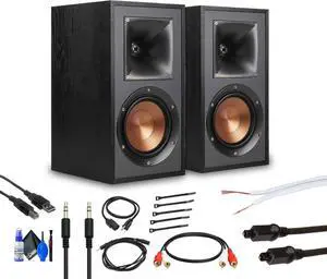 Klipsch R-41PM 2-Way Powered Bluetooth Speakers (1066251) Bundle Including: Auxilary Cable, Other Needed Cables, Cable Ties, Cleaning Kit