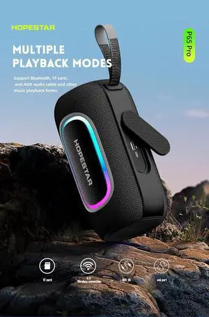 WorryFree Gadgets Wireless Speaker 50W Portable V5.3 Bluetooth, IPX6 Waterproof, True Wireless Stereo, 9 Light Modes for Outdoor Indoor (Black)