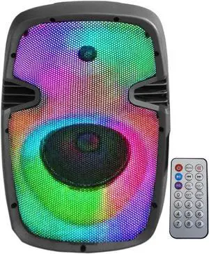 Technical Pro 800 Watts Portable Bluetooth Speaker Rechargeable 8 Inch Two Way Loudspeaker with SD USB Microphone Inputs, LED Visual Effects Glow Wall
