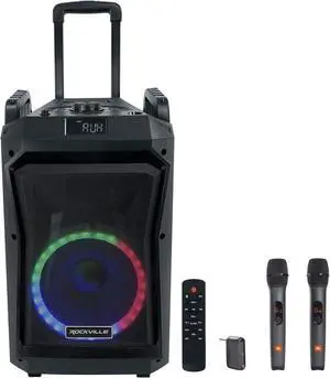 Rockville Audiosavings Bundle ROCKNGO 800 800 10" Portable Wireless Bluetooth Speaker Bundle with (2) JBL Wireless Microphones (3 Items)